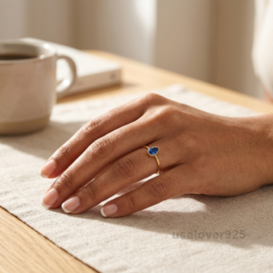 Blue Sapphire Pear Stone Women's Solitaire Ring, 925 Solid Sterling Silver