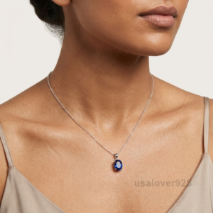 Blue Sapphire Oval Stone Pendant, 925 Sterling Silver Necklace Jewelry