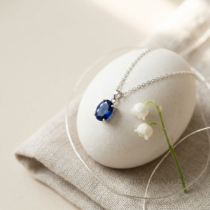 Blue Sapphire Oval Stone Pendant, 925 Sterling Silver Necklace Jewelry