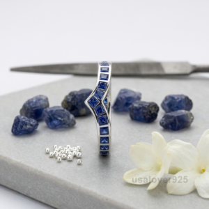 Sterling Silver Princess Cut Sapphire Ring | September Birthstone Eternity Band