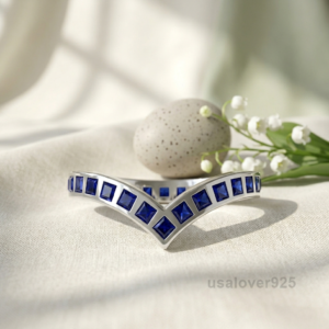 Sterling Silver Princess Cut Sapphire Ring | September Birthstone Eternity Band