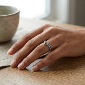 Sterling Silver Princess Cut Sapphire Ring | September Birthstone Eternity Band