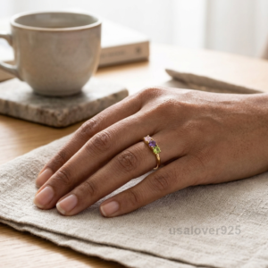 Amethyst, Peridot & Rose Quartz Multi-Stone Eternity Band – 925 Sterling Silver Ring