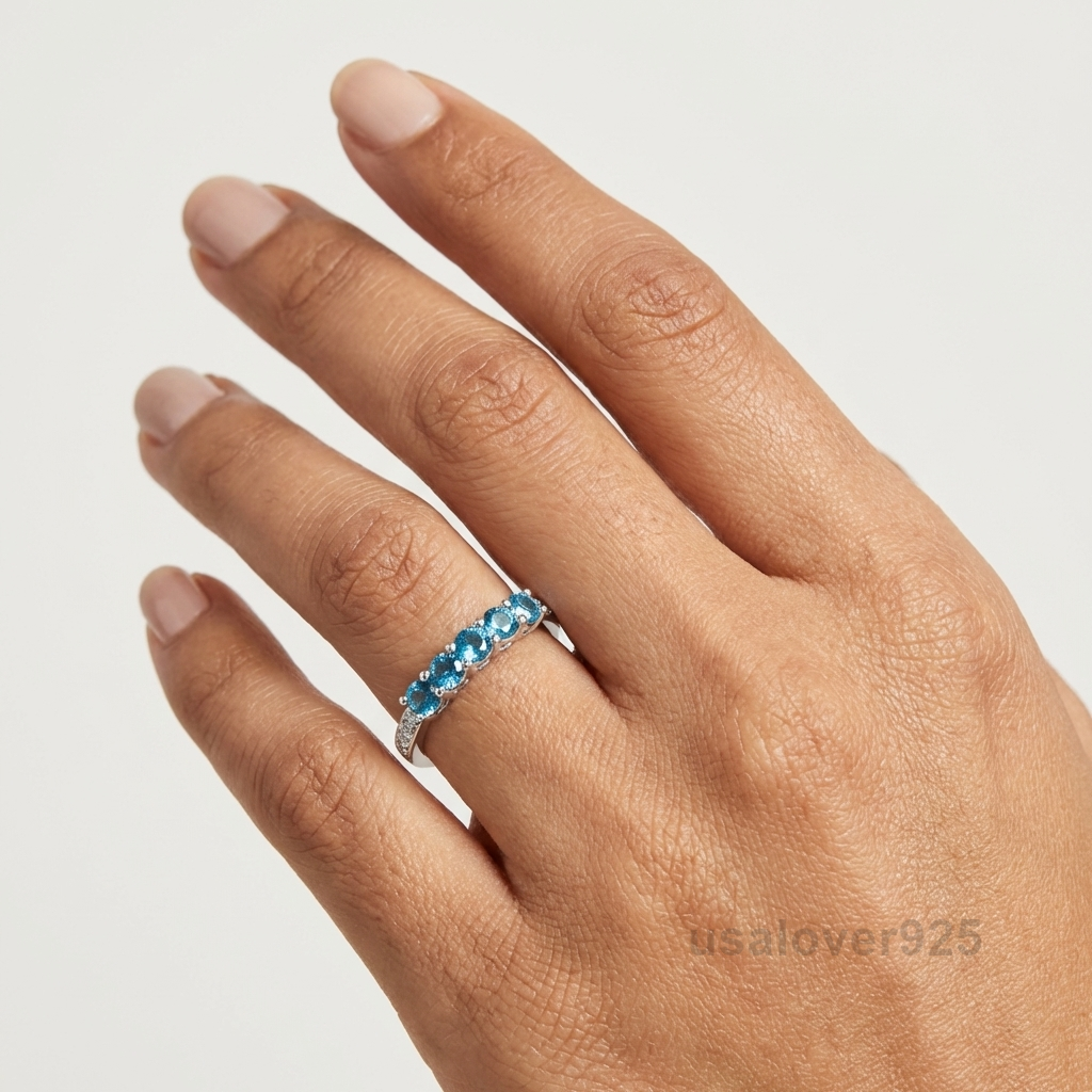 Topaz Stone Women's Half Eternity Band, 925 Solid Sterling Silver Ring