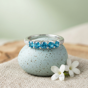 Topaz Stone Women's Half Eternity Band, 925 Solid Sterling Silver Ring