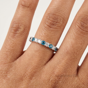 Sterling Silver Blue Topaz & Cubic Zirconia Ring | Sparkly Eternity Band