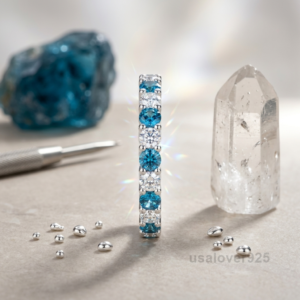 Sterling Silver Blue Topaz & Cubic Zirconia Ring | Sparkly Eternity Band