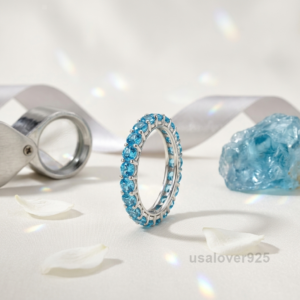 Blue Topaz Full Eternity Band, 925 Sterling Silver Blue Gemstone Ring