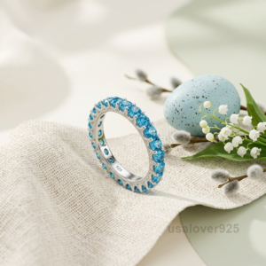 Blue Topaz Full Eternity Band, 925 Sterling Silver Blue Gemstone Ring