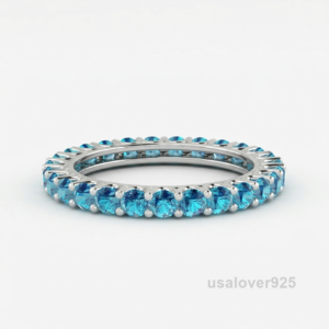 Blue Topaz Full Eternity Band, 925 Sterling Silver Blue Gemstone Ring