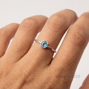 Topaz Stone Women's Solitaire Ring, 925 Solid Sterling Silver