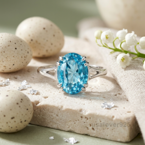 Topaz Oval Stone Ring, 925 Sterling Silver Women's Statement Band