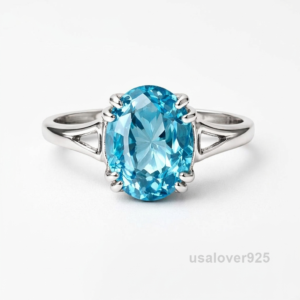 Topaz Oval Stone Ring, 925 Sterling Silver Women's Statement Band