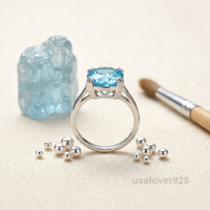 Topaz Oval Stone Ring, 925 Sterling Silver Women's Statement Band