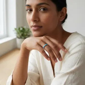 Turquoise Stone Women's Half Eternity Band, 925 Solid Sterling Silver