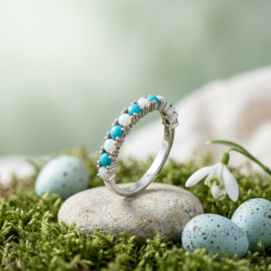 Turquoise and Opal Stone Women's Eternity Band, 925 Solid Sterling Silver