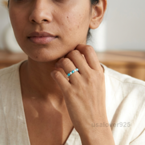 Turquoise and Opal Stone Women's Eternity Band, 925 Solid Sterling Silver