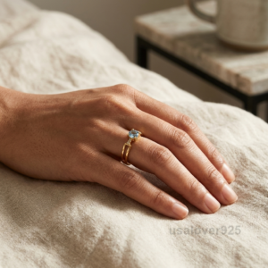 Aquamarine Solitaire Ring, 925 Sterling Silver Light Blue Gemstone Jewelry