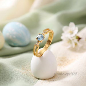 Aquamarine Solitaire Ring, 925 Sterling Silver Light Blue Gemstone Jewelry