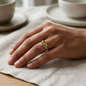 Citrine Stone Women's Ring, 925 Sterling Silver Yellow Gemstone Band