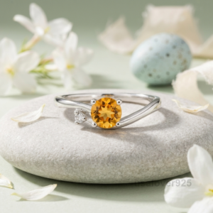 Citrine Stone Women's Ring, 925 Sterling Silver Yellow Gemstone Band