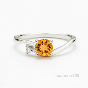 Citrine Stone Women's Ring, 925 Sterling Silver Yellow Gemstone Band