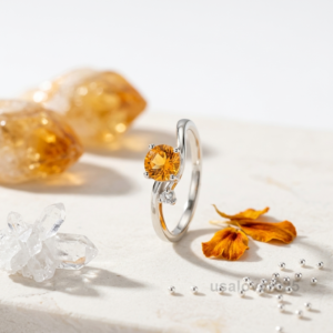 Citrine Stone Women's Ring, 925 Sterling Silver Yellow Gemstone Band