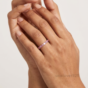 Tourmaline Pink Baguette Eternity Band, 925 Solid Sterling Silver Jewelry