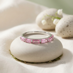 Tourmaline Pink Baguette Eternity Band, 925 Solid Sterling Silver Jewelry