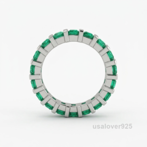 Emerald Green Square Stone Eternity Band, 925 Solid Sterling Silver Jewelry
