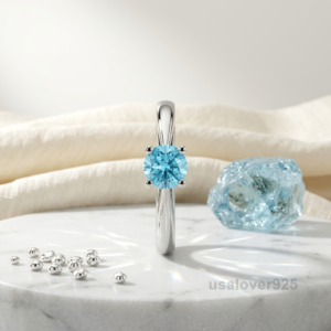 Topaz Blue Stone Women's Ring, 925 Solid Sterling Silver Gemstone Jewelry