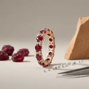 Ruby CZ Stone Women's Full Eternity Band, 925 Solid Sterling Silver