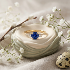 Blue Sapphire and Diamond Stone Women's Ring Set, 925 Solid Sterling Silver