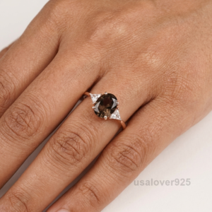 Smoky Quartz Stone Women's Solitaire Ring, 925 Solid Sterling Silver