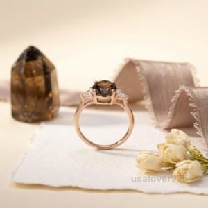 Smoky Quartz Stone Women's Solitaire Ring, 925 Solid Sterling Silver