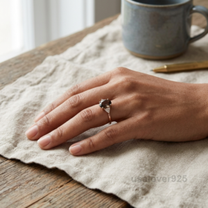 Smoky Quartz Stone Women's Solitaire Ring, 925 Solid Sterling Silver