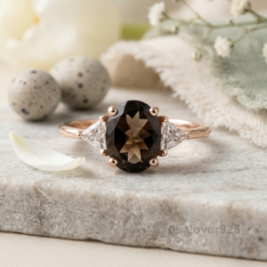 Smoky Quartz Stone Women's Solitaire Ring, 925 Solid Sterling Silver