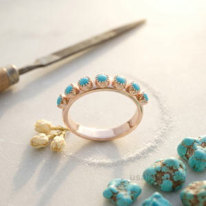 Feroza Turquoise Stone Women's Eternity Band, 925 Solid Sterling Silver Jewelry