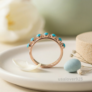 Feroza Turquoise Stone Women's Eternity Band, 925 Solid Sterling Silver Jewelry