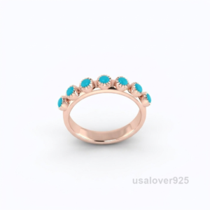 Feroza Turquoise Stone Women's Eternity Band, 925 Solid Sterling Silver Jewelry