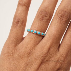 Feroza Turquoise Stone Women's Eternity Band, 925 Solid Sterling Silver Jewelry