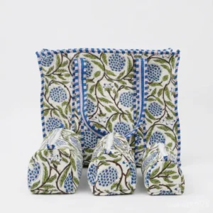 Close-up-of-Hand-Block-Print-Floral-Pattern-on-Quilted-Cotton