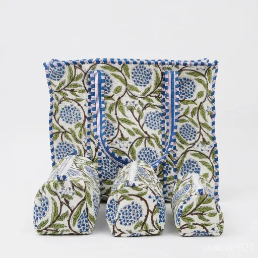 Close-up-of-Hand-Block-Print-Floral-Pattern-on-Quilted-Cotton