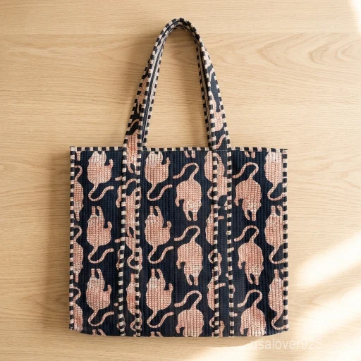 A person carrying a large Animal Print Quilted Cotton Tote Bag comfortably over their shoulder during an outdoor weekend travel trip.