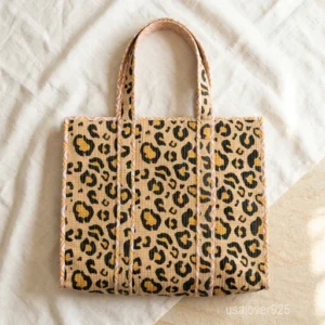 Black Tiger Print Cotton Tote Bag with large shoulder handles showing the bold black and white wild cat motif design.