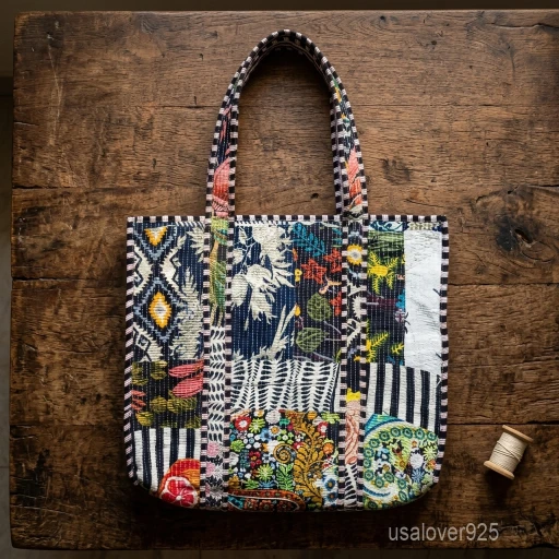 A person carrying a Black Patchwork Print Quilted Cotton Tote Bag comfortably over their shoulder during a casual city commute.
