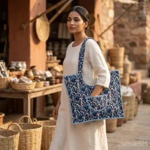 Blue-Floral-Quilted-Cotton-Tote-Bag-Hand-Block-Print-Indian-Ethnic-Shopper