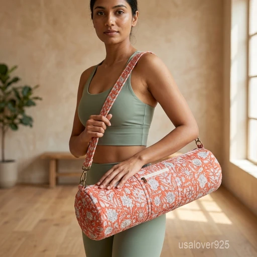 Coral Floral Quilted Yoga Mat Bag with an adjustable crossbody strap showing the salmon pink and white block print.