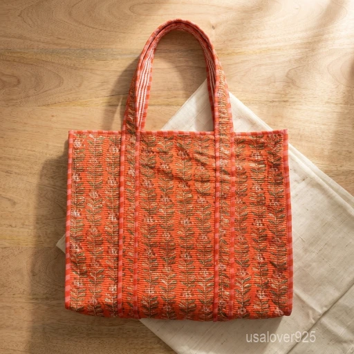 A person carrying a large Floral Hand Block Print Quilted Indian Cotton Tote Bag comfortably over their shoulder during a weekend travel trip.