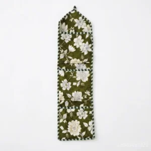 Close-up of authentic multi-color hand block printing on a Floral Quilted Cotton Wall Organizer.